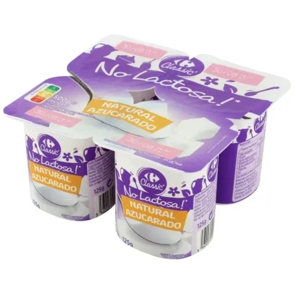 Leche fermentada azucarada natural Carrefour No Lactosa sin lactosa pack de 4 unidades de 125 g. - 0.12 kg - Imagen del producto en Findit