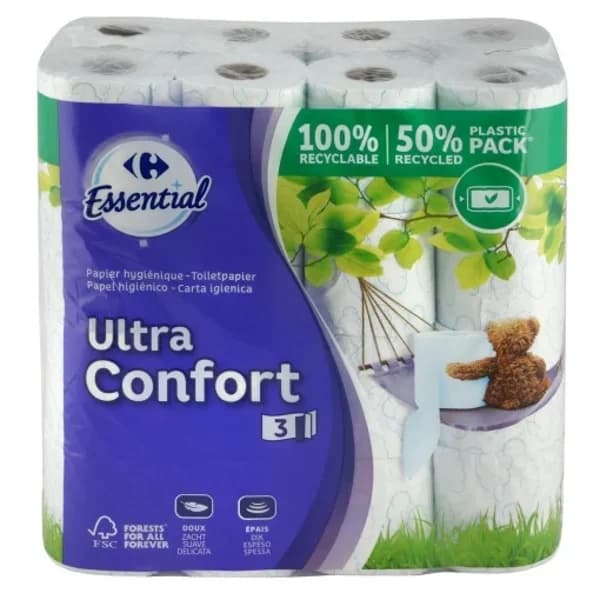 Papel higiénico 3 capas Ultra Confort Carrefour 32 rollos. - 32.23 ud - Imagen del producto en Findit