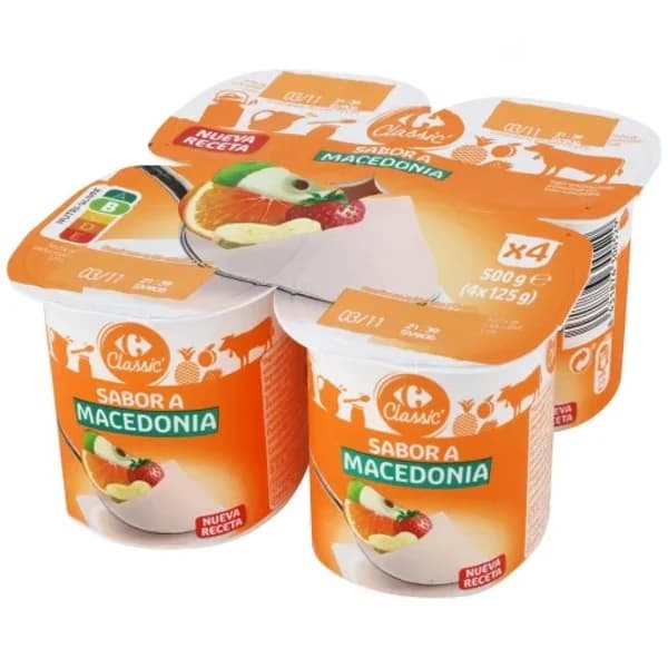 Yogur sabor macedonia Carrefour Classic' pack de 4 unidades de 125 g. - 0.5 kg - Imagen del producto en Findit