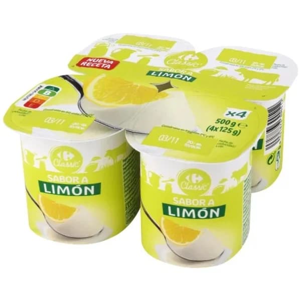 Yogur sabor  limón Carrefour Classic' pack de 4 unidades de 125 g. - 0.5 kg - Imagen del producto en Findit