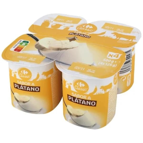 Yogur sabor plátano Carrefour Classic' pack de 4 unidades de 125 g. - 0.5 kg - Imagen del producto en Findit