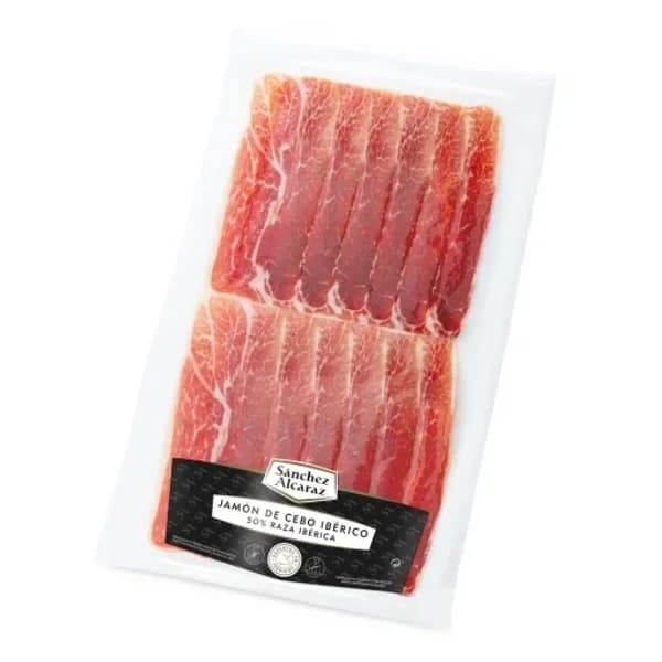 Jamón de Cebo Ibérico 50% Raza Ibérica en lonchas Sánchez Alcaraz sin gluten y sin lactosa 200 g - 0.1 kg - Imagen del producto en Findit