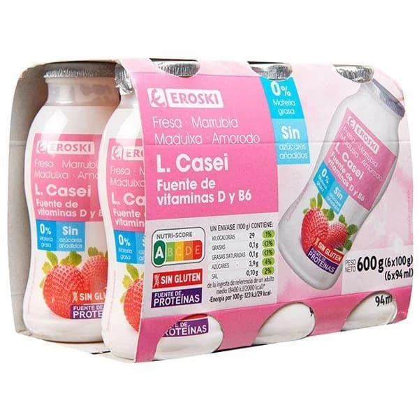 Lcasei 0% fresa EROSKI, pack 6x100 ml - 1 ud - Imagen del producto en Findit