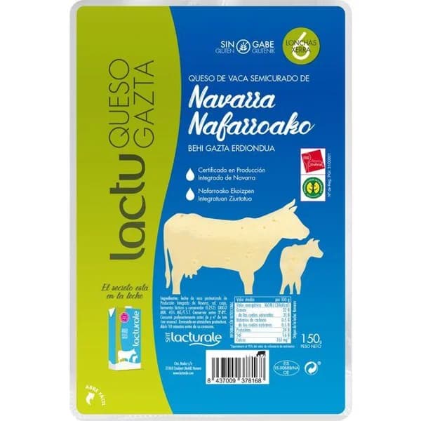 Queso semicurado de vaca LACTURALE, lonchas, bandeja 150 g - 1 ud - Imagen del producto en Findit