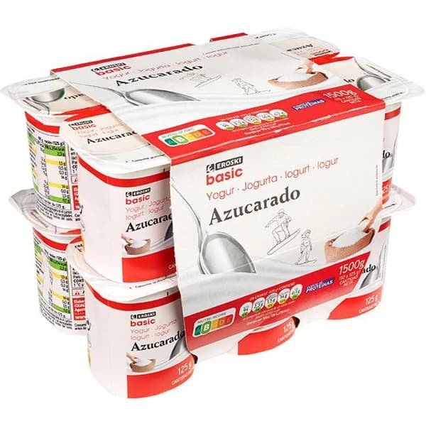 Yogur natural azucarado EROSKI basic, pack 12x125 g - 1 ud - Imagen del producto en Findit