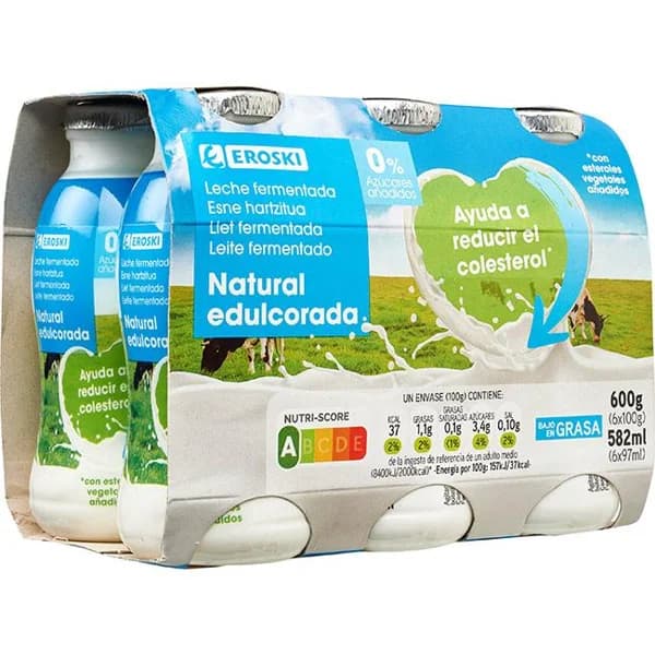 Reductor colesterol natural edulcorado EROSKI, pack 6x100 ml - 1 ud - Imagen del producto en Findit