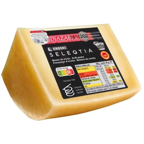 Queso natural D.O. Idiazabal EROSKI SELEQTIA, cuña aprox. 250 g - 0.25 kg - Imagen del producto en Findit
