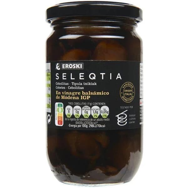 Cebollitas en vinagre balsámico EROSKI SELEQTIA, frasco 160 g - 1 ud - Imagen del producto en Findit