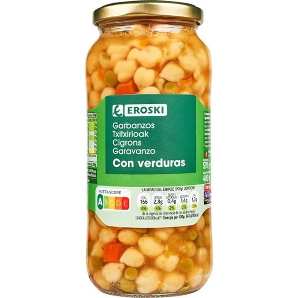 Garbanzos con verduras EROSKI, frasco 400 g - 0.4 kg - Imagen del producto en Findit