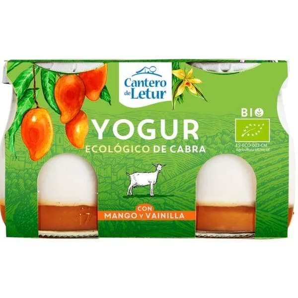 Yogur eco cabra c/ mango-vainilla CANTERO DE LETUR, pack 2x125 g - 1 ud - Imagen del producto en Findit
