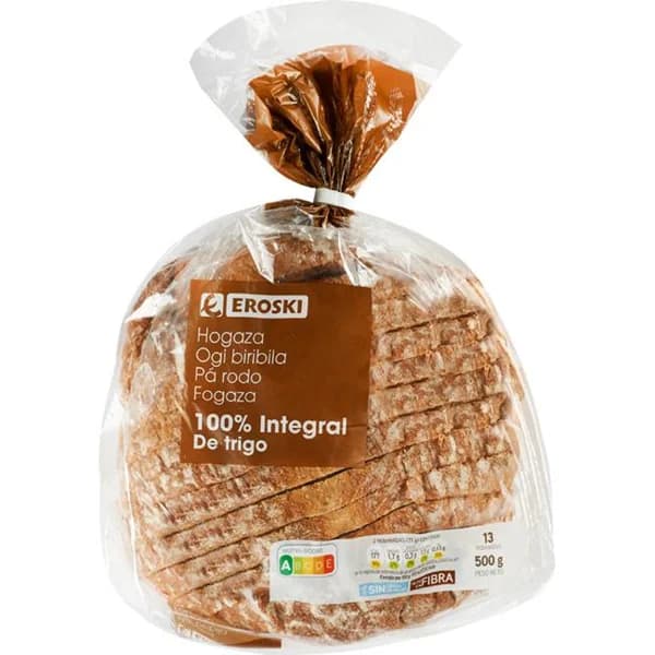 Pan de hogaza integral EROSKI, paquete 500 g - 1 ud - Imagen del producto en Findit