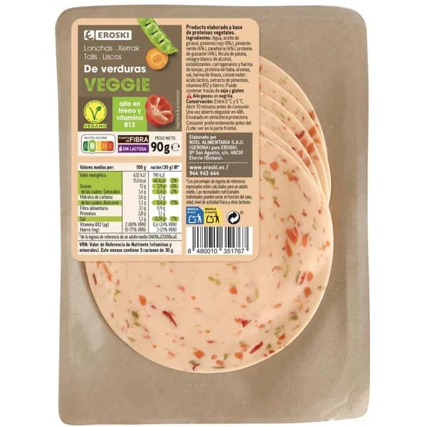 Lonchas de verduras EROSKI VEGGIE, sobre 90 g - 1 ud - Imagen del producto en Findit