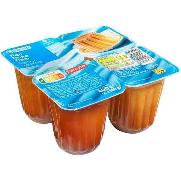 Flan de vainilla 0% EROSKI, pack 4x100 g - 1 ud - Imagen del producto en Findit
