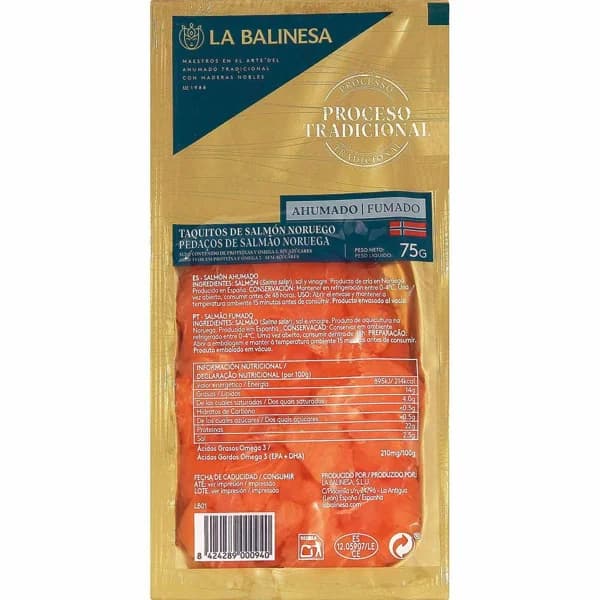 Taquitos de salmón ahumado noruego LA BALINESA, sobre 75 g - 1 ud - Imagen del producto en Findit