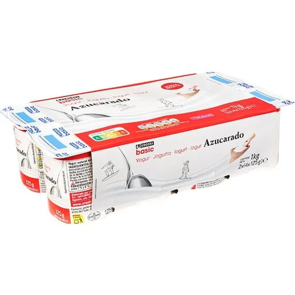 Yogur natural azucarado EROSKI BASIC, pack 8x125 g - 1 ud - Imagen del producto en Findit