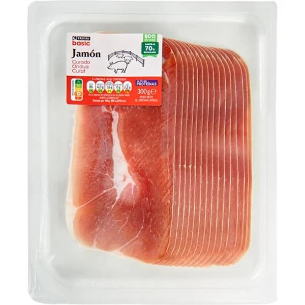 Jamón curado EROSKI BASIC, sobre 300 g - 0.3 kg - Imagen del producto en Findit