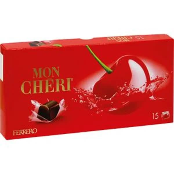 Bombones de chocolate negro rellenos de licor de cereza Ferrero Mon Chéri sin gluten estuche de 158 g. - 0.16 kg - Imagen del producto en Findit