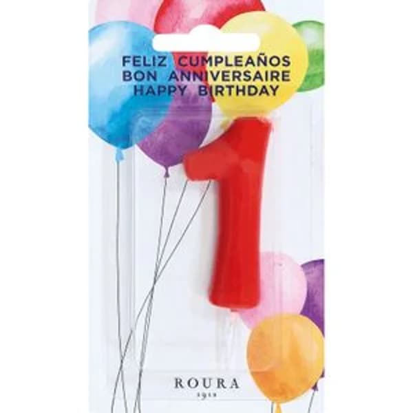 Vela de aniversario Roja número 1 - 1 ud - Imagen del producto en Findit