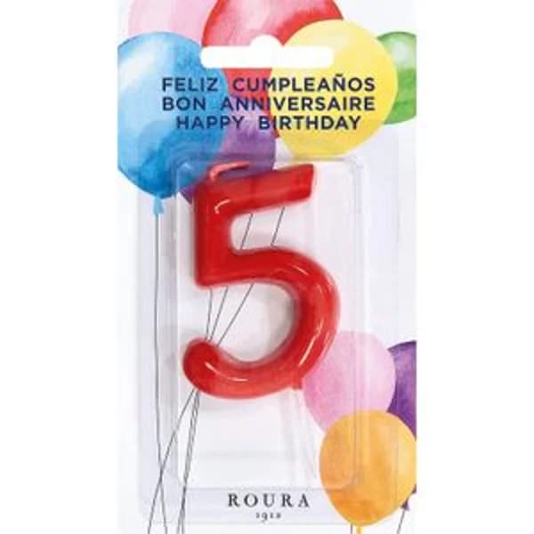 Vela de aniversario Roja número 5 - 1 ud - Imagen del producto en Findit