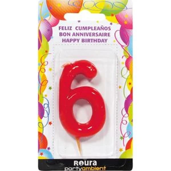 Vela de aniversario Roja número 6 - 1 ud - Imagen del producto en Findit