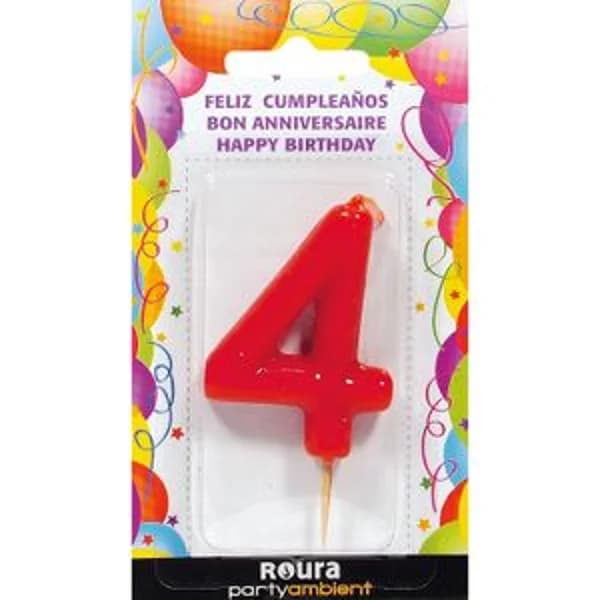 Vela de aniversario Roja número 4 - 1 ud - Imagen del producto en Findit