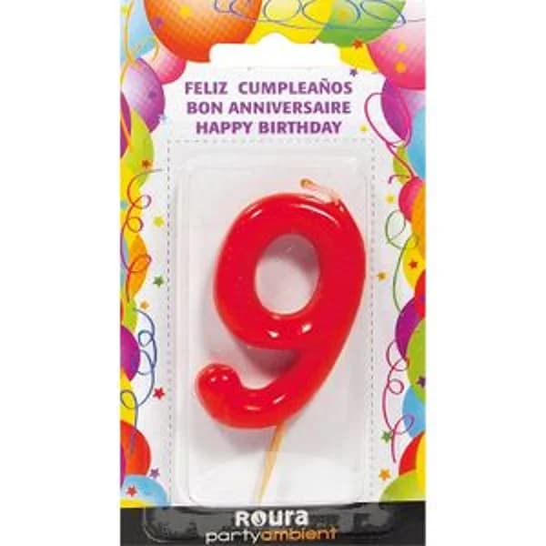 Vela de Aniversario Roja, Número 9 - 1 ud - Imagen del producto en Findit