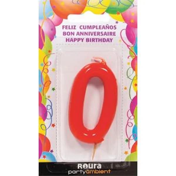 Vela de Aniversario Roja, Número 0 - 1 ud - Imagen del producto en Findit