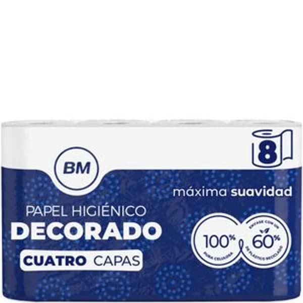 Papel higiénico decorado 4 capas 8 rollos - 7.93 ud - Imagen del producto en Findit