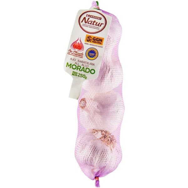 Ajo morado IGP Las Pedroñeras EROSKI NATUR, malla 250 g - 1 ud - Imagen del producto en Findit