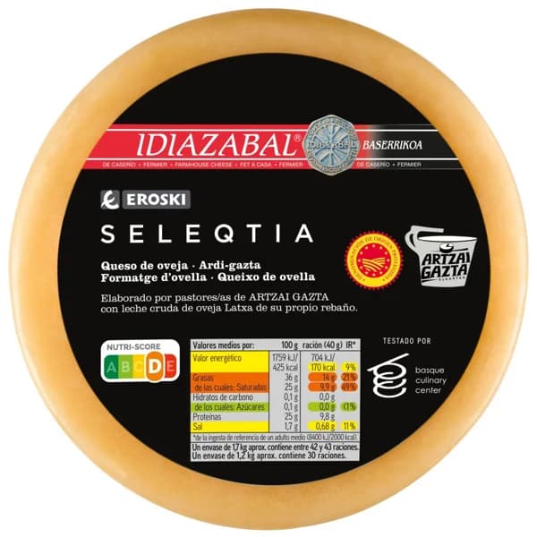 Queso Idiazabal natural EROSKI SELEQTIA, al corte, compra mínima 250 g - 0.25 kg - Imagen del producto en Findit