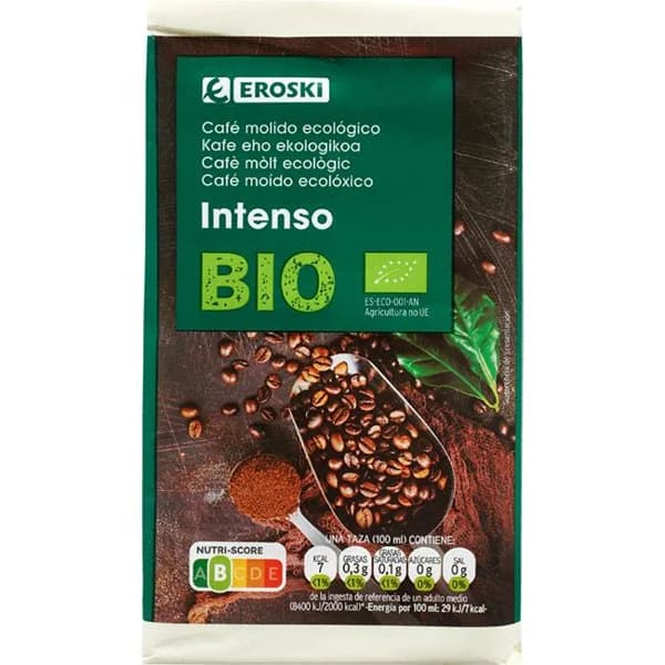 Café molido intenso EROSKI BIO, paquete 250 g - 0.25 kg - Imagen del producto en Findit