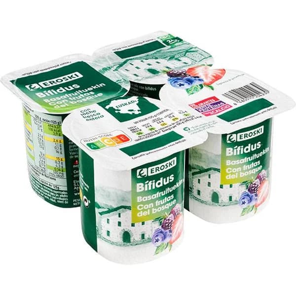 Bífidus con frutas del bosque País Vasco EROSKI, pack 4x125 g - 1 ud - Imagen del producto en Findit