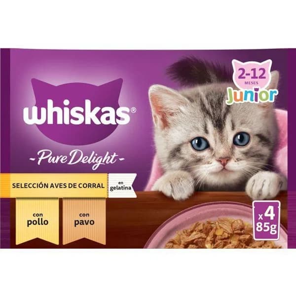 Gelatina delight junior para gato WHISKAS, pack 4x85 g - 1 ud - Imagen del producto en Findit