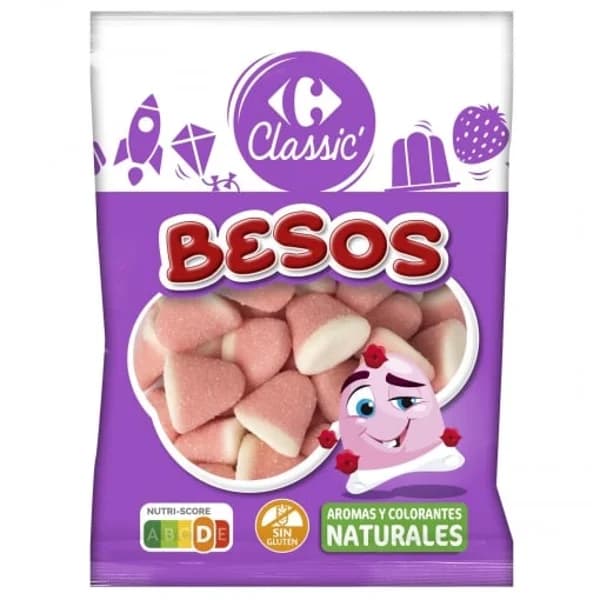 Besos de goma sabor fresa nata Carrefour Classic sin gluten 250 g. - 0.25 kg - Imagen del producto en Findit