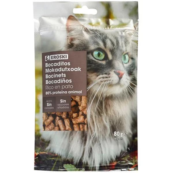 Bocaditos naturales para gato EROSKI, paquete 80 g - 1 ud - Imagen del producto en Findit