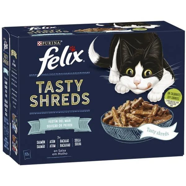 Tasty Shreds festín del mar con salmón, atún FÉLIX, pack 12x80 g - 1 ud - Imagen del producto en Findit