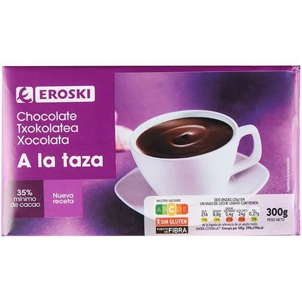 Chocolate a la taza EROSKI, tableta 300 g - 0.3 kg - Imagen del producto en Findit