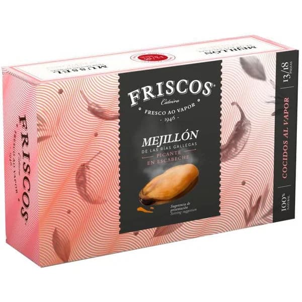 Mejillón en salsa picante 13/18 piezas FRISCOS, lata 111 g - 1 ud - Imagen del producto en Findit