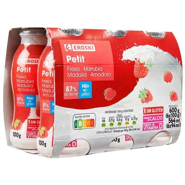 Petit para beber sabor fresa EROSKI, pack 6x100 ml - 1 ud - Imagen del producto en Findit