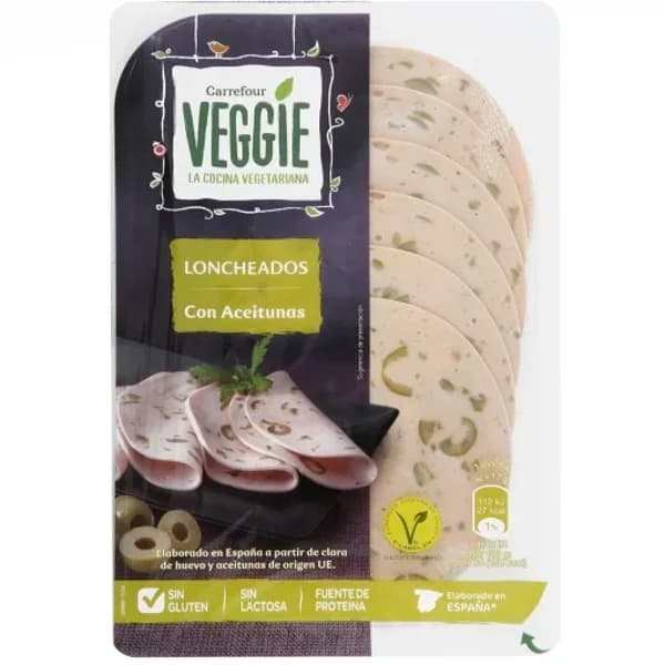 Lonchas vegetarianas con verduras y aceitunas Carrefour Veggie sin gluten y sin lactosa 100 g. - 0.1 kg - Imagen del producto en Findit