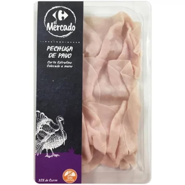 Pechuga de pavo en lonchas extrafinas Carrefour El Mercado sin gluten 100 g - 0.09 kg - Imagen del producto en Findit