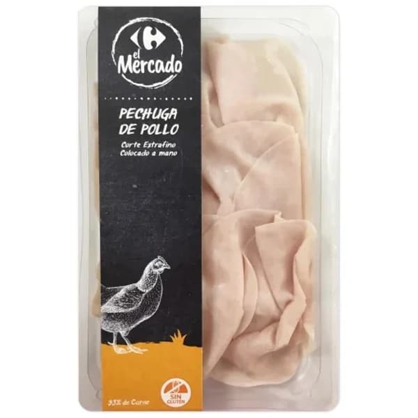 Pechuga de pollo en lonchas extrafinas Carrefour El Mercado sin gluten 100 g - 0.1 kg - Imagen del producto en Findit