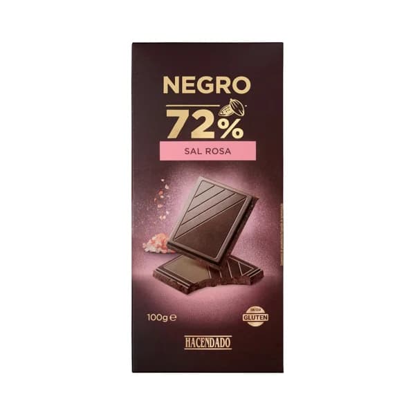 Chocolate negro 72% cacao Hacendado con sal rosa - 1 ud - Imagen del producto en Findit