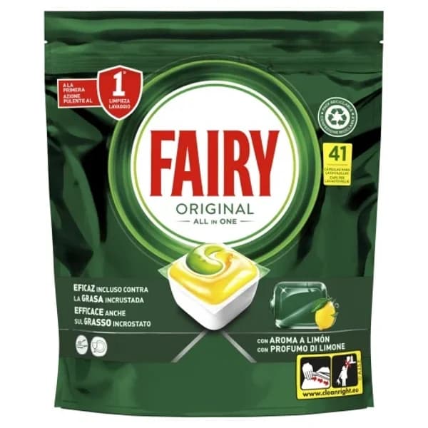 Lavavajillas a máquina original pastillas todo en uno aroma limón Fairy 41 ud. - 40.92 ud - Imagen del producto en Findit