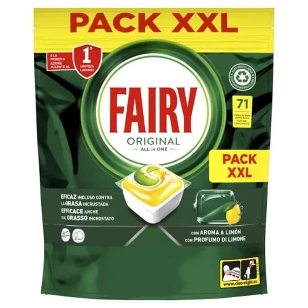 Lavavajillas a máquina original pastillas todo en uno aroma limón Fairy 71 ud. - 0.96 kg - Imagen del producto en Findit