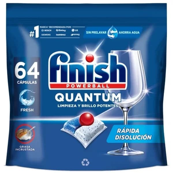 Lavavajillas a máquina en pastillas Quantum Finish Powerball 64 ud. - 63.19 ud - Imagen del producto en Findit