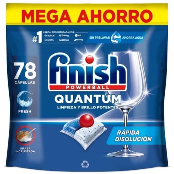 Lavavajillas a maquina en pastillas limpieza y brillo potentes Finish Quantum 78 ud. - 0.45 kg - Imagen del producto en Findit