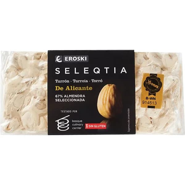Turrón alicante EROSKI SELEQTIA, tableta 300 g - 1 ud - Imagen del producto en Findit