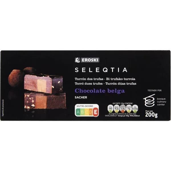 Turrón Sacher EROSKI SELEQTIA, caja 200 g - 1 ud - Imagen del producto en Findit