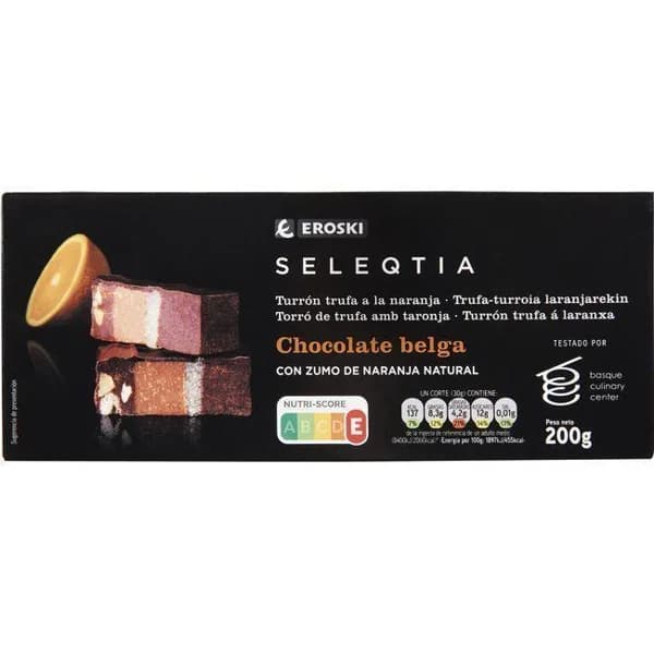Turrón de trufa-naranja EROSKI SELEQTIA, caja 200 g - 1 ud - Imagen del producto en Findit